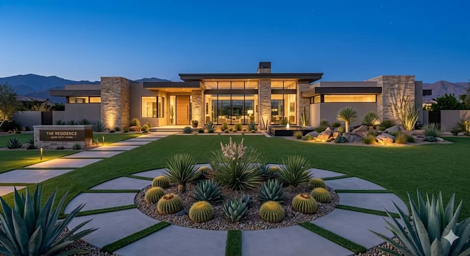 Modern Southern California home with artificial turf backyard protected by window film